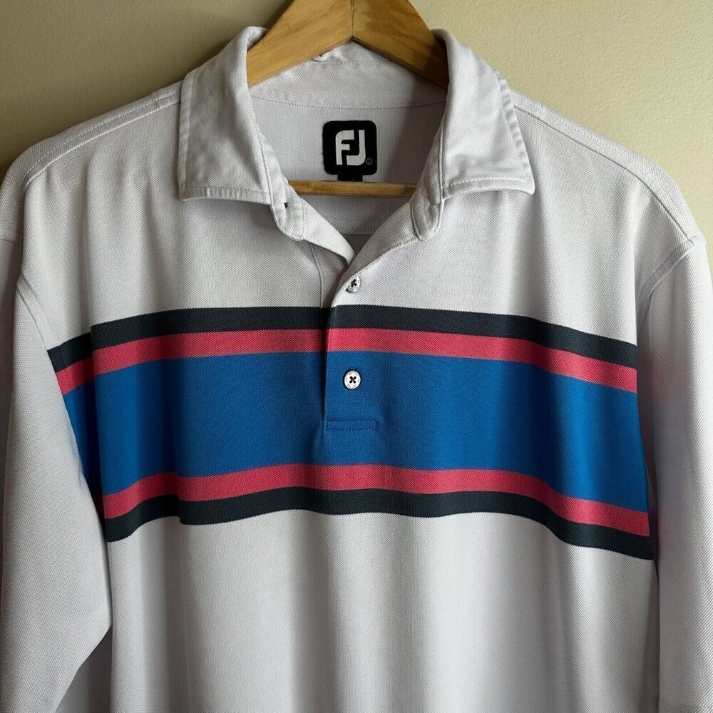 FJ FootJoy Shirt Men L White Performance Golf Collared Pullover Lightweight Polo